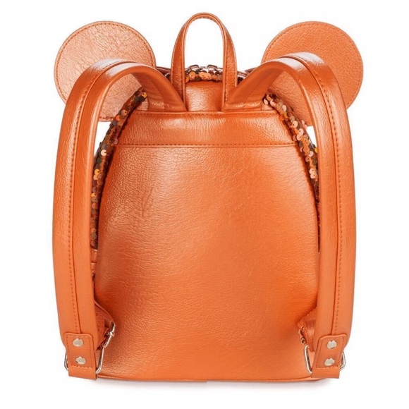 Loungefly Disney Minnie Mouse Orange Peach Punch Sequined Mini Backpack - Picture 2 of 3